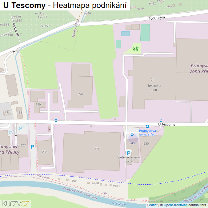Mapa U Tescomy - Firmy v ulici.
