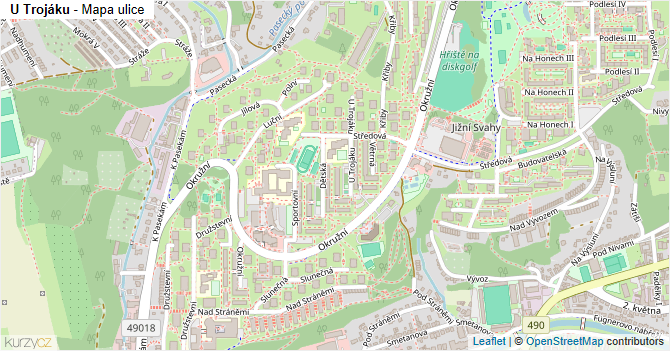 U Trojáku - mapa ulice