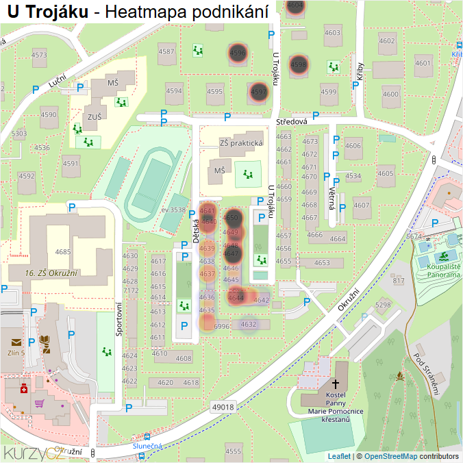 Mapa U Trojáku - Firmy v ulici.