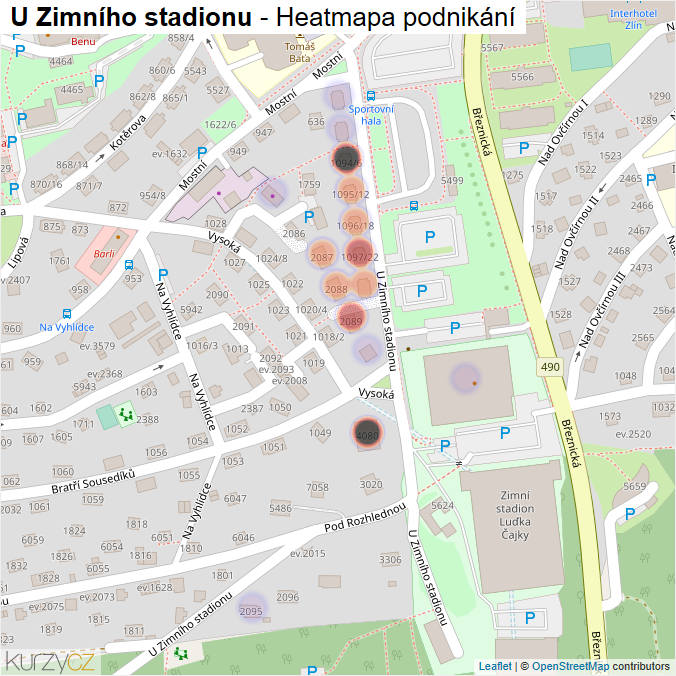 Mapa U Zimního stadionu - Firmy v ulici.