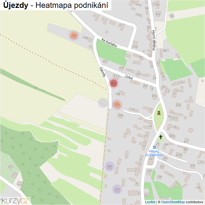 Mapa Újezdy - Firmy v ulici.