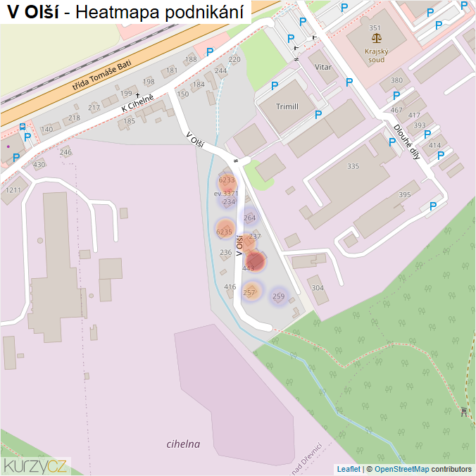 Mapa V Olší - Firmy v ulici.