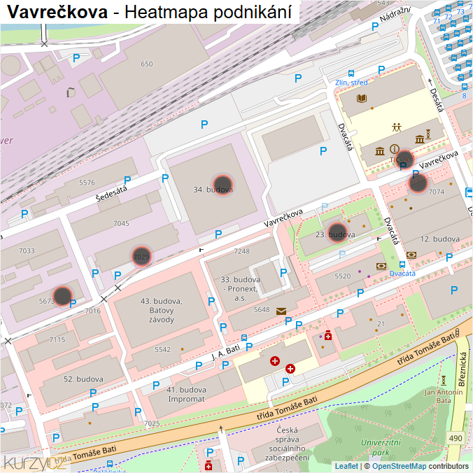 Mapa Vavrečkova - Firmy v ulici.
