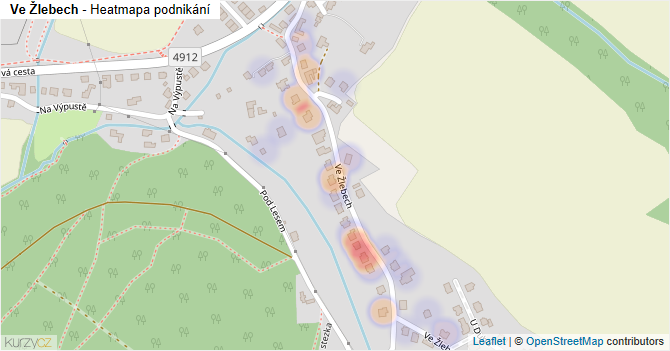 Ve Žlebech - mapa podnikání