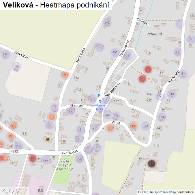 Mapa Velíková - Firmy v části obce.
