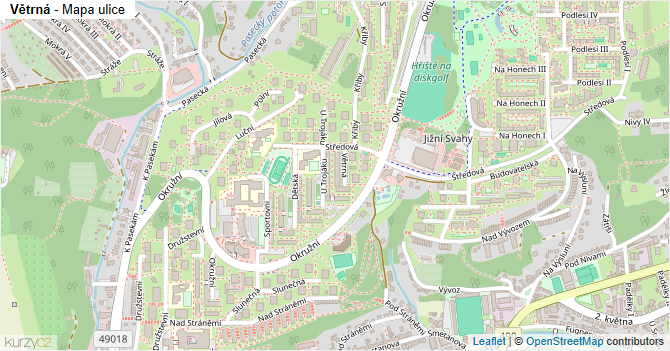 Větrná - mapa ulice