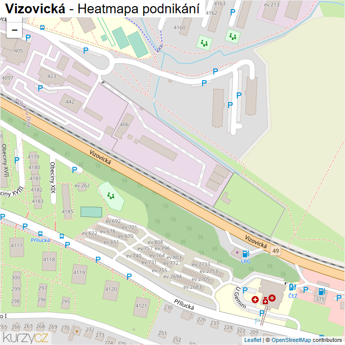 Mapa Vizovická - Firmy v ulici.