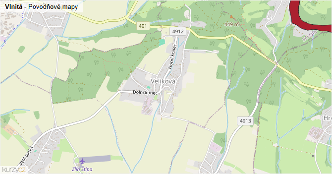 Vlnitá - záplavové mapy stoleté vody