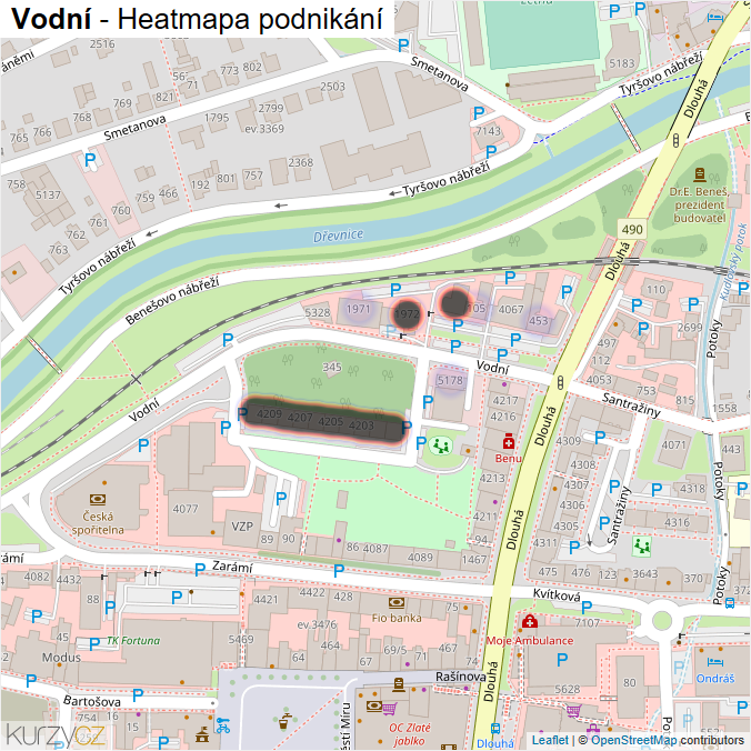 Mapa Vodní - Firmy v ulici.