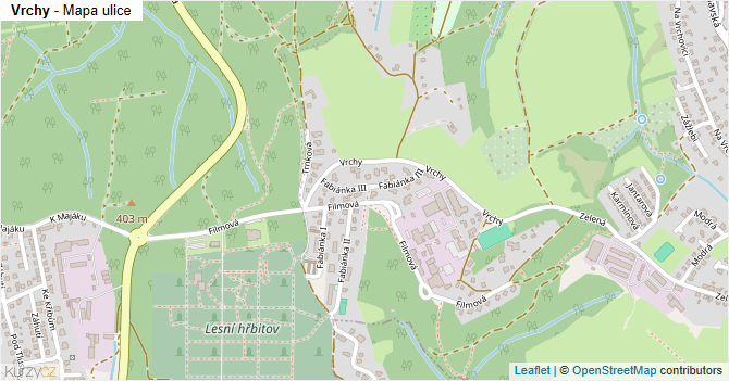Vrchy - mapa ulice