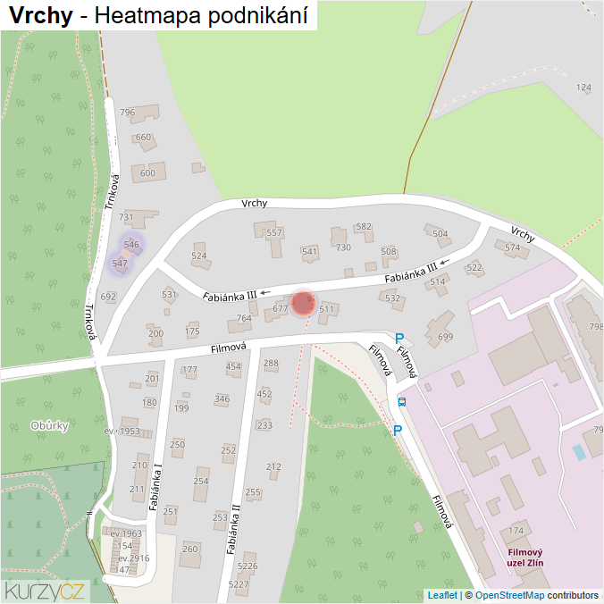 Mapa Vrchy - Firmy v ulici.
