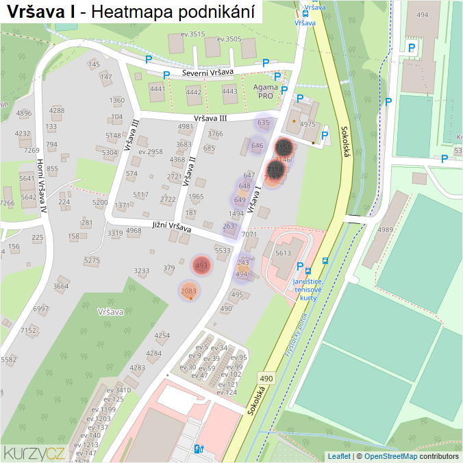 Mapa Vršava I - Firmy v ulici.