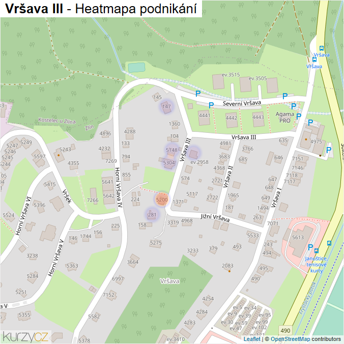 Mapa Vršava III - Firmy v ulici.