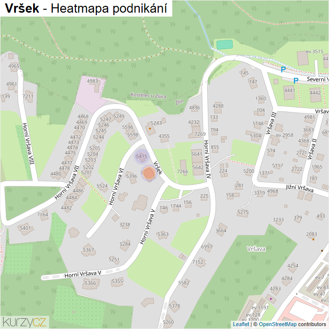 Mapa Vršek - Firmy v ulici.