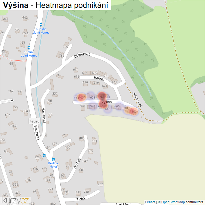 Mapa Výšina - Firmy v ulici.