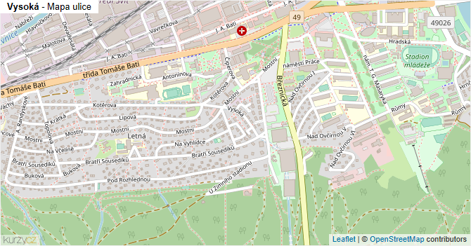 Vysoká - mapa ulice