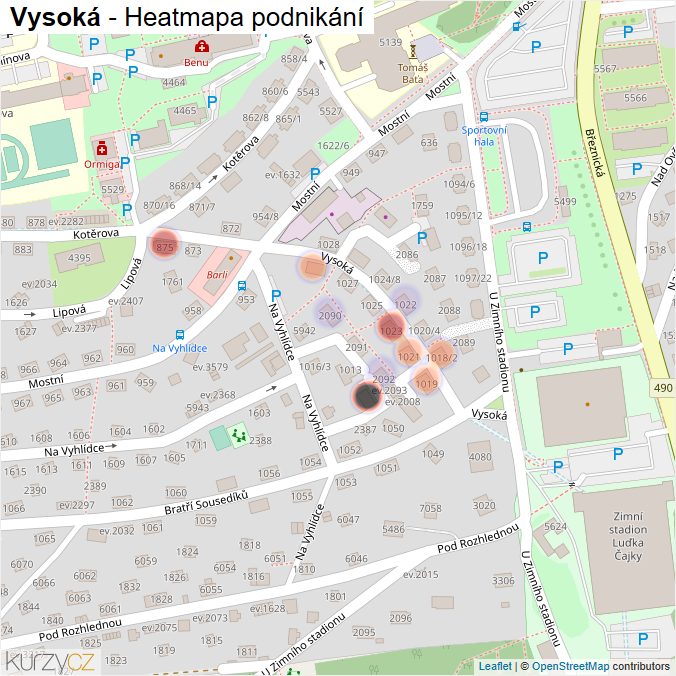 Mapa Vysoká - Firmy v ulici.