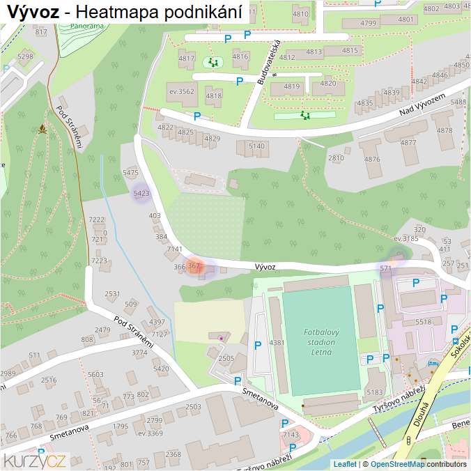Mapa Vývoz - Firmy v ulici.