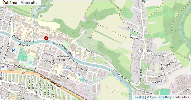 Žabárna - mapa ulice
