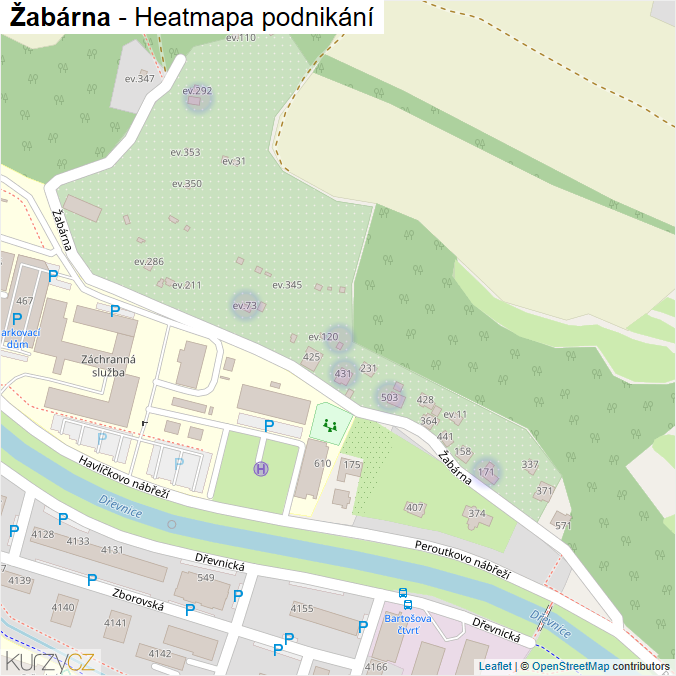 Mapa Žabárna - Firmy v ulici.
