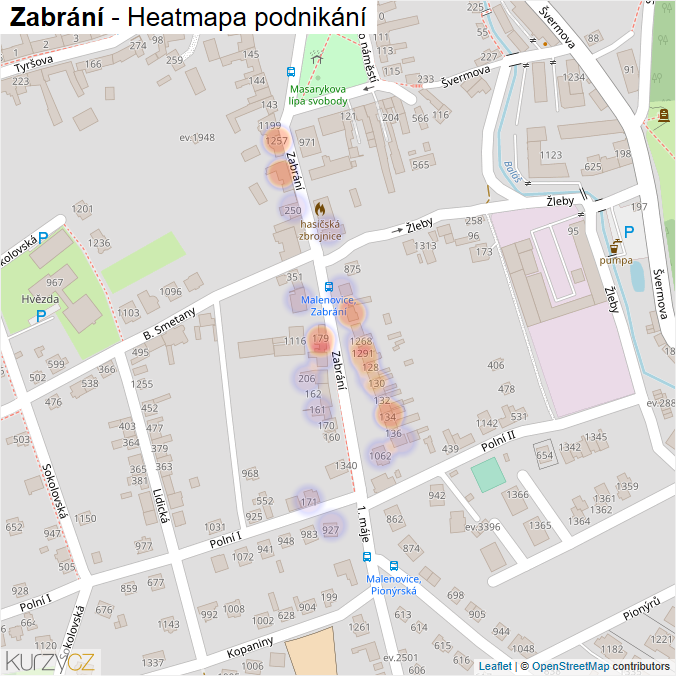 Mapa Zabrání - Firmy v ulici.
