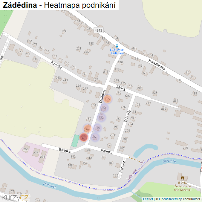 Mapa Zádědina - Firmy v ulici.