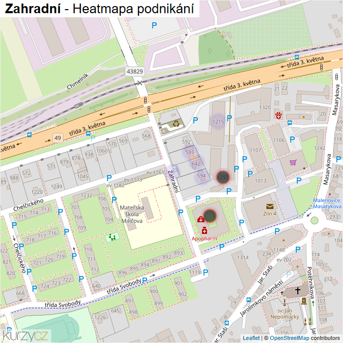 Mapa Zahradní - Firmy v ulici.