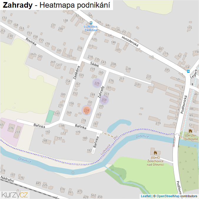 Mapa Zahrady - Firmy v ulici.