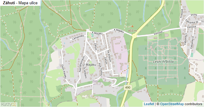 Záhutí - mapa ulice