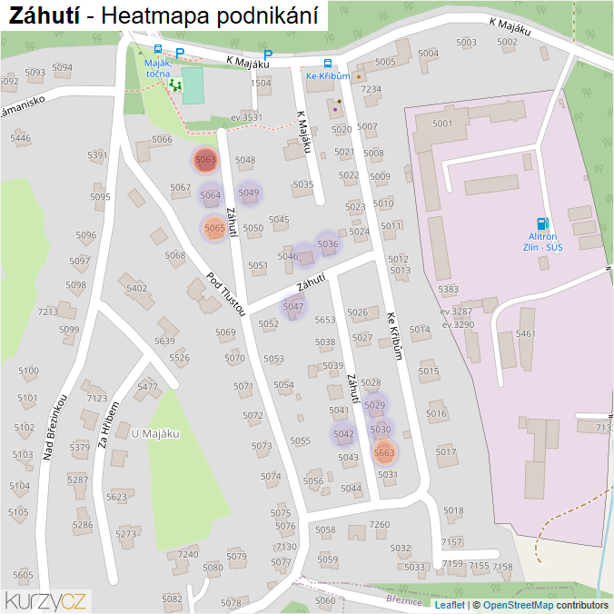 Mapa Záhutí - Firmy v ulici.