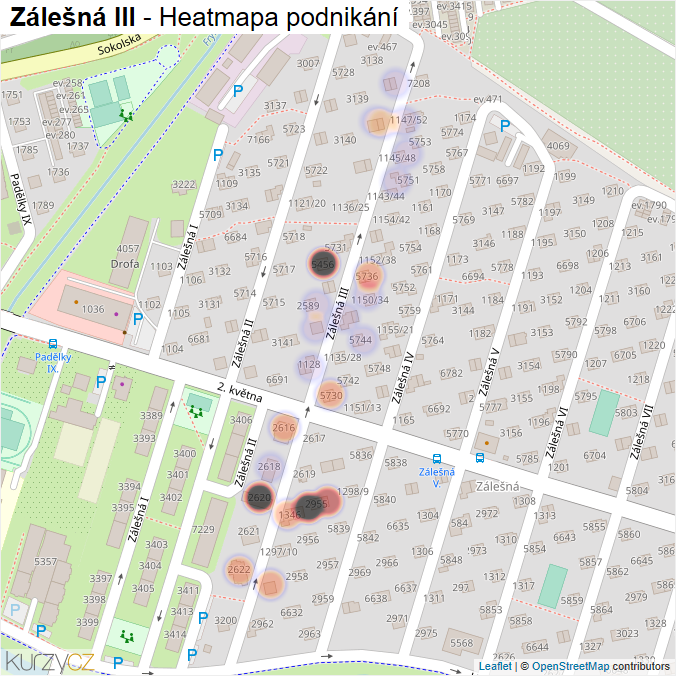 Mapa Zálešná III - Firmy v ulici.