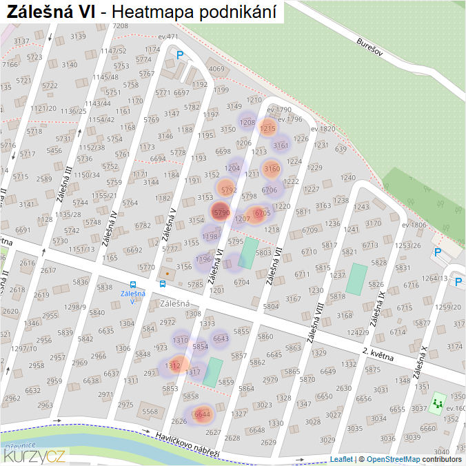 Mapa Zálešná VI - Firmy v ulici.