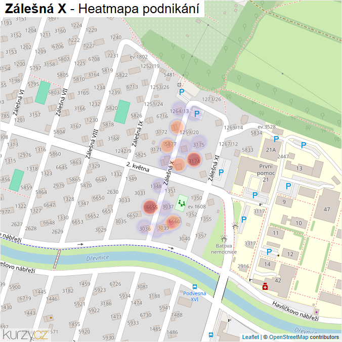 Mapa Zálešná X - Firmy v ulici.