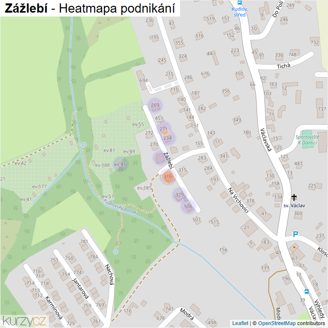 Mapa Zážlebí - Firmy v ulici.