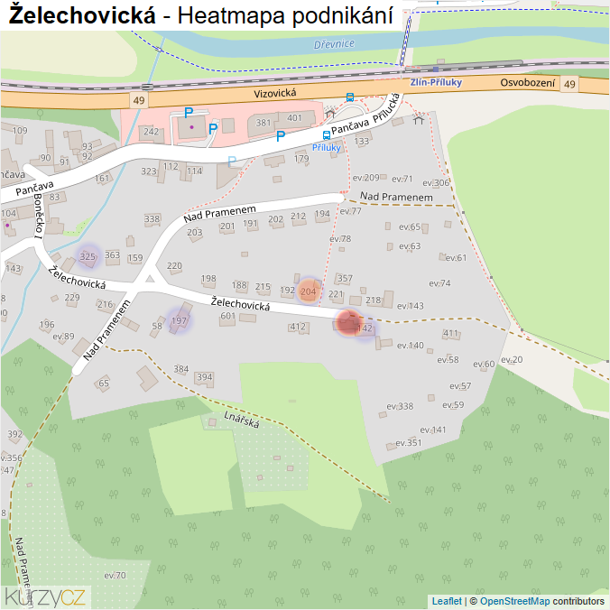 Mapa Želechovická - Firmy v ulici.
