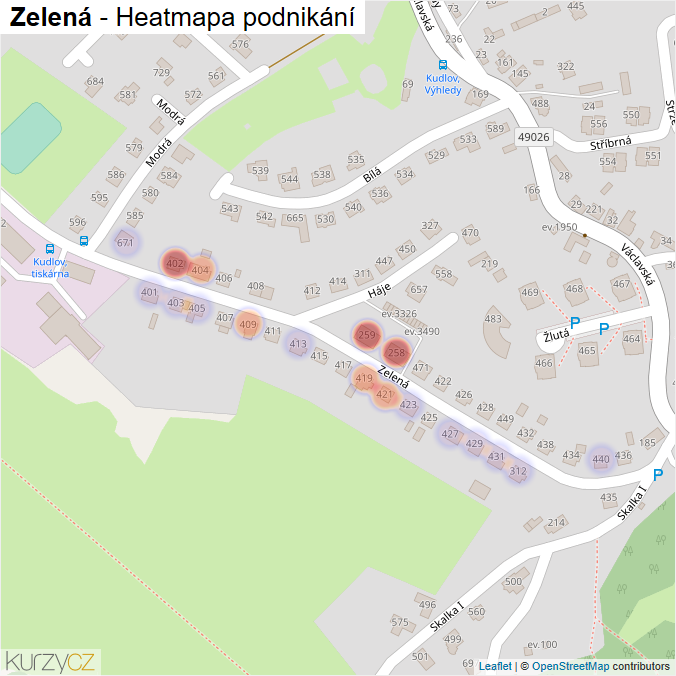 Mapa Zelená - Firmy v ulici.