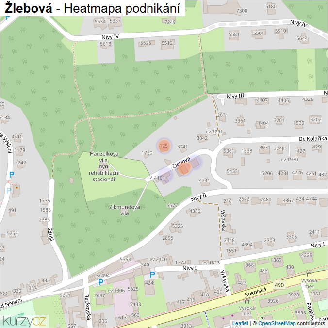 Mapa Žlebová - Firmy v ulici.