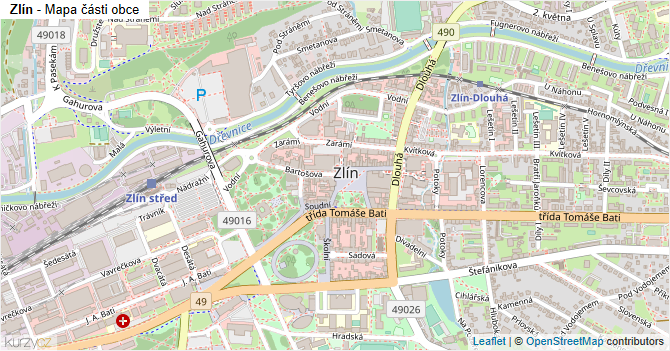 Zlín - mapa části obce