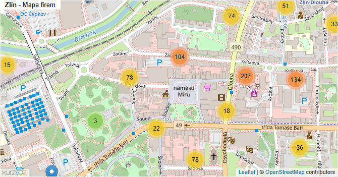 Zlín - mapa firem