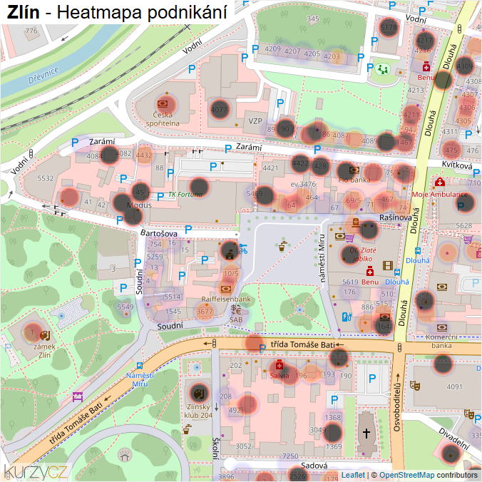 Mapa Zlín - Firmy v části obce.
