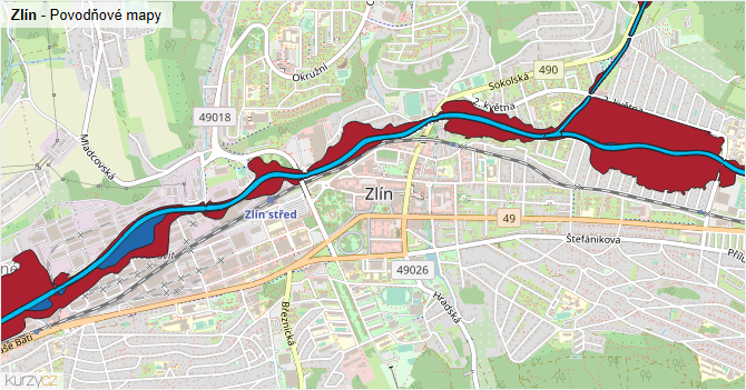 Zlín - záplavové mapy stoleté vody