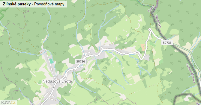 Zlínské paseky - záplavové mapy stoleté vody