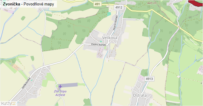 Zvonička - záplavové mapy stoleté vody
