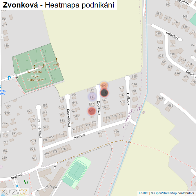 Mapa Zvonková - Firmy v ulici.