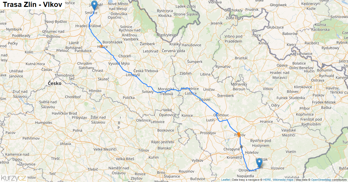 Zlín-Vlkov, mapa trasy