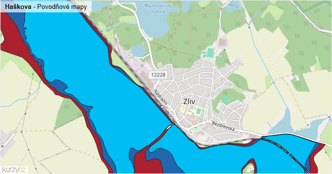 Haškova - záplavové mapy stoleté vody