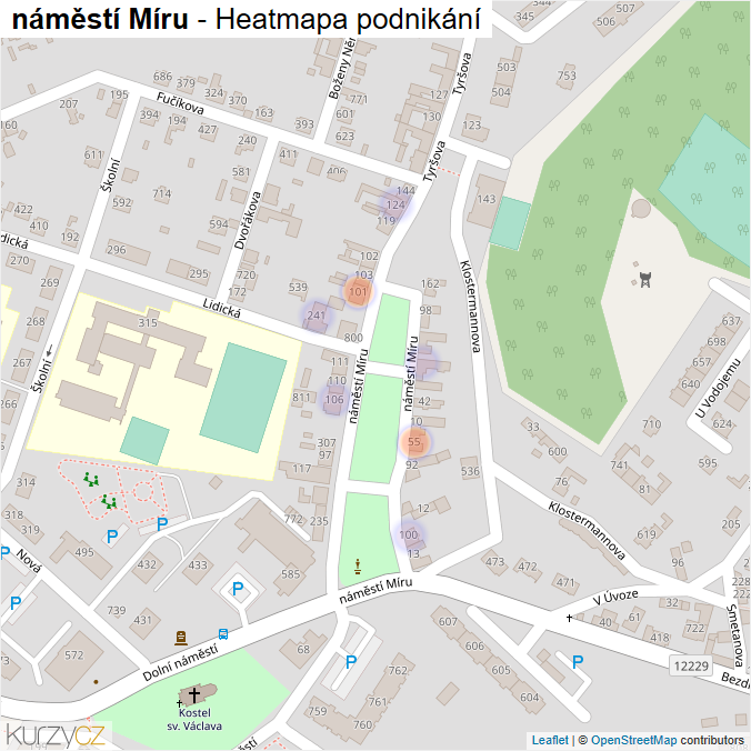 Mapa náměstí Míru - Firmy v ulici.