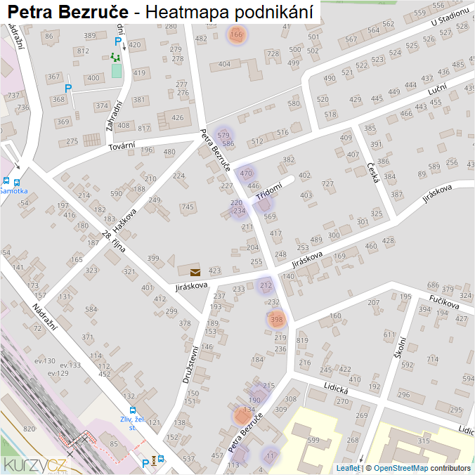 Mapa Petra Bezruče - Firmy v ulici.