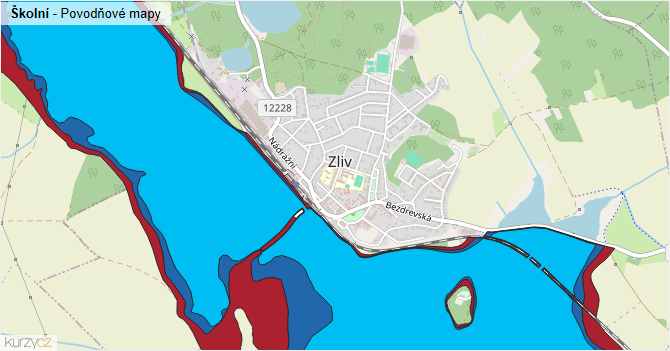 Školní - záplavové mapy stoleté vody