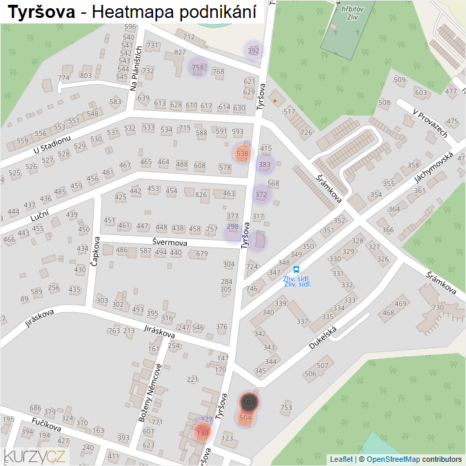 Mapa Tyršova - Firmy v ulici.